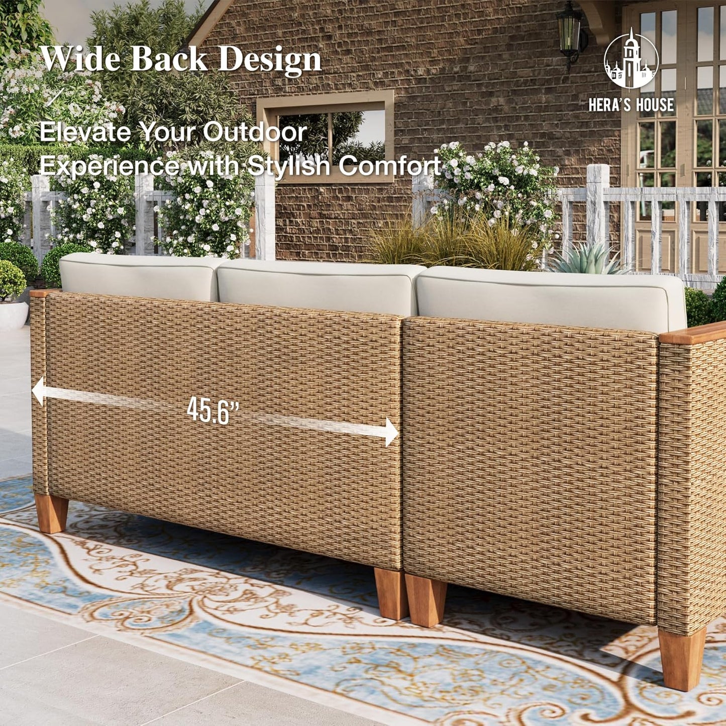 Small Patio Furniture Set, 3 Pieces Wicker Outdoor Sectional Sets,Yellow Rattan Conversation Set with Sofa and Coffee Table for Garden and Backyard, L Shape Boho Balcony Couch Sets