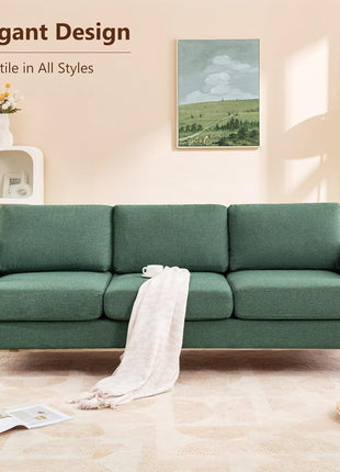 89-Inch Mid-Century Modern 3-Seater Upholstered Sofa with Deep Seats and Armrests for Living Room, Bedroom, Apartment, and Office (Green)
