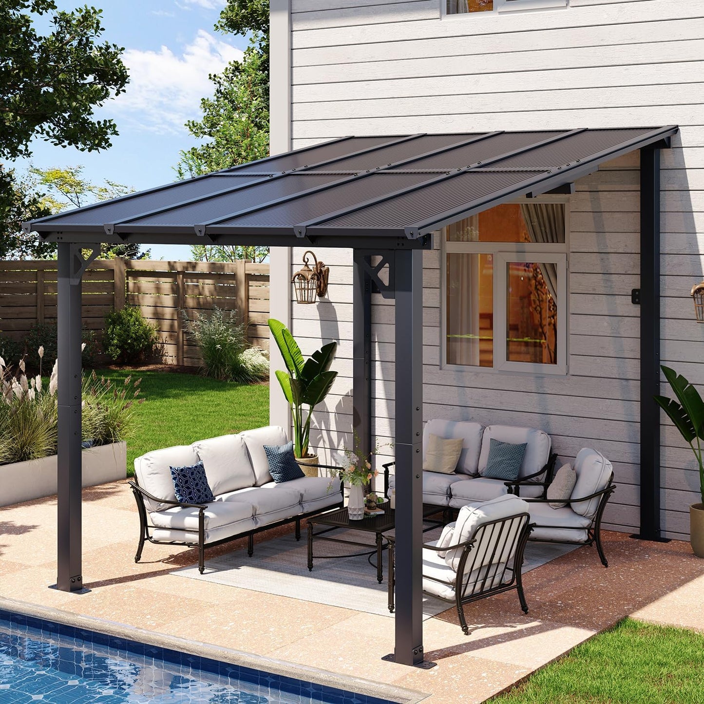 8’X10’ Gazebo, Wall Mounted Gazebos Pergola on Clearance, Outdoor Patio, Large Wall-Mounted Heavy Duty Awnings for Patio, Decks, Backyard (Black)