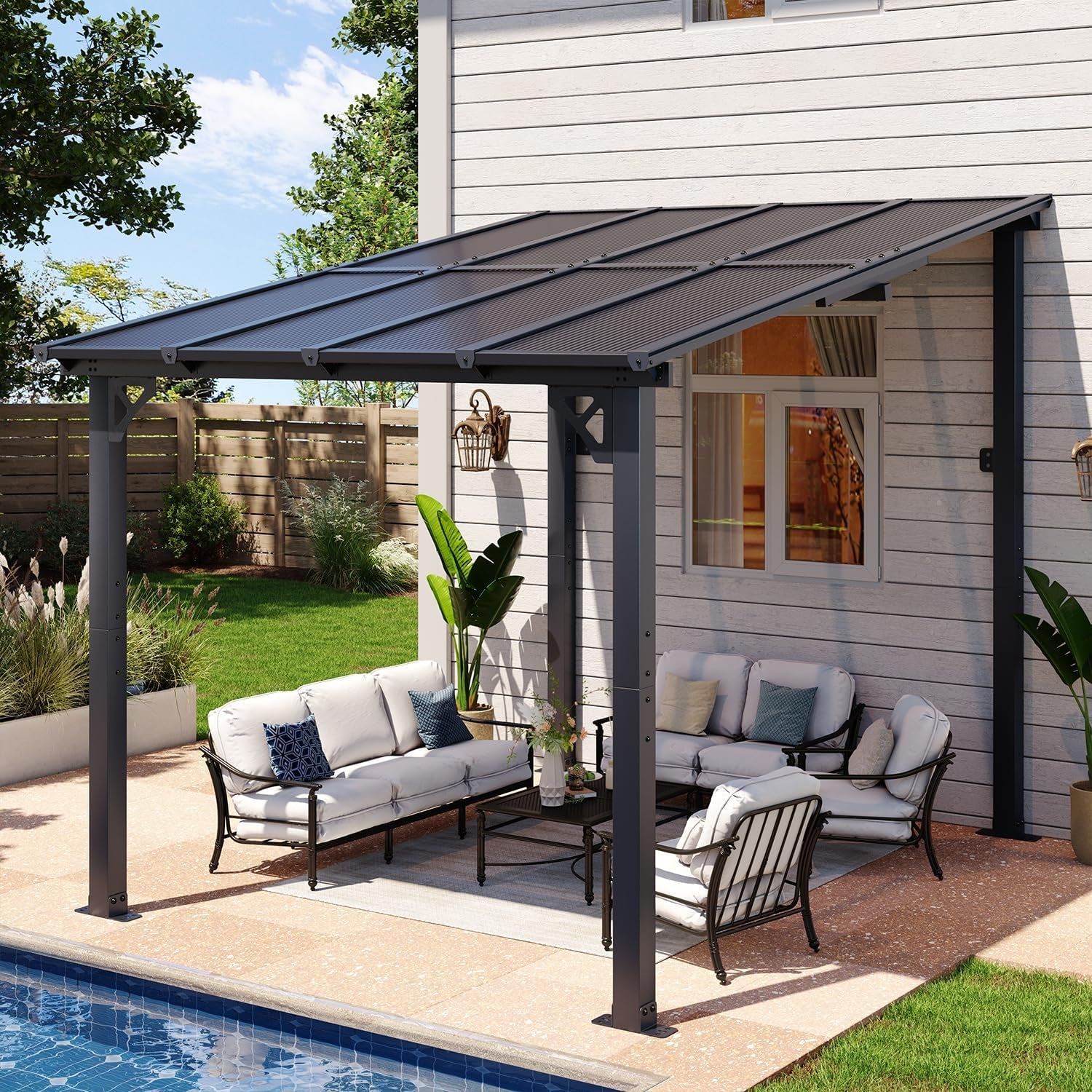 8’X10’ Gazebo, Wall Mounted Gazebos Pergola on Clearance, Outdoor Patio, Large Wall-Mounted Heavy Duty Awnings for Patio, Decks, Backyard (Black)