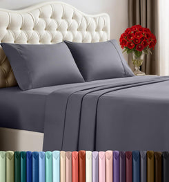 Queen Size Sheet Set – 4 Piece Bed Sheets, Soft and Breathable Microfiber, Includes 1 Fitted Sheet, 1 Flat Sheet and 2 Pillowcases – Oeko Tex (Grey)