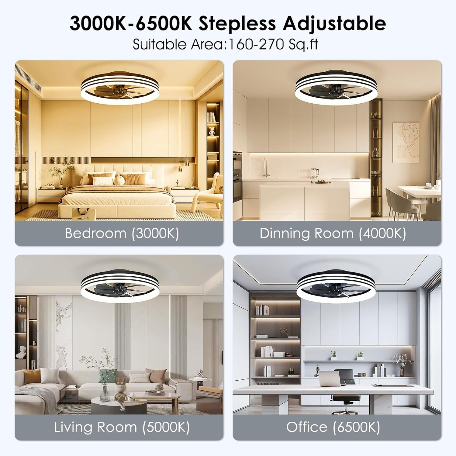 Ceiling Fans with Lights, 20'' Ceiling Fans with Lights and Remote, Low Profile Ceiling Fan with Light, 3 CCT & Dimmable, 6 Fan Speed, Remote&App Control Ceiling Fan for Bedroom, Living Room, Kitchen