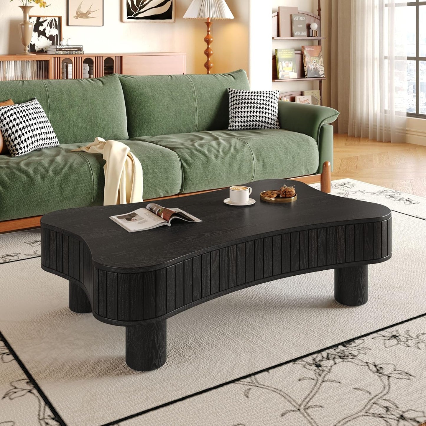 42.52'' Cloud Coffee Table with Lifting Top for Living Room Irregular Coffee Table with Lift Top Modern Smart Coffee Tables with Storage Unique Center Tables Low Pull up Tea Tables Black