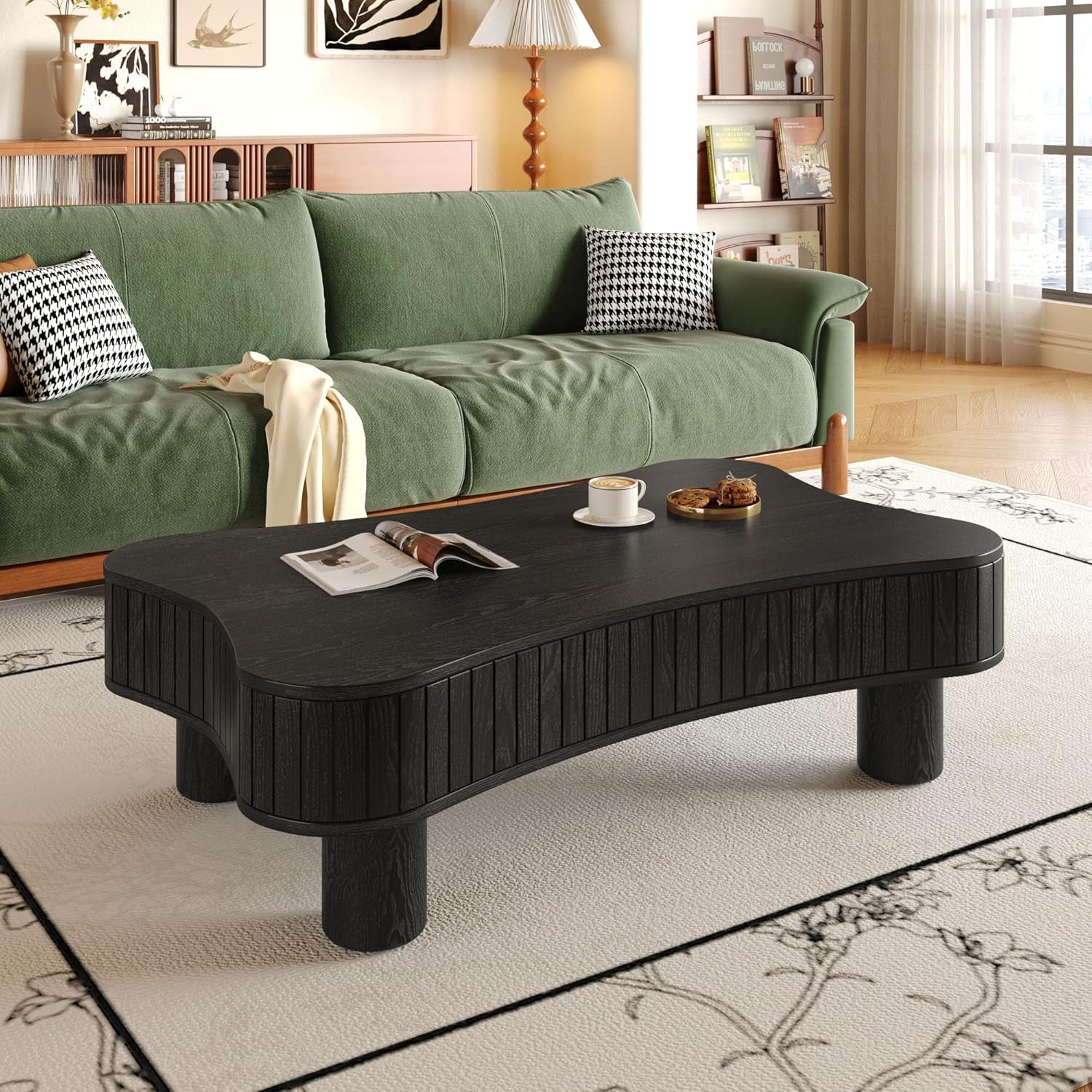 42.52'' Cloud Coffee Table with Lifting Top for Living Room Irregular Coffee Table with Lift Top Modern Smart Coffee Tables with Storage Unique Center Tables Low Pull up Tea Tables Black