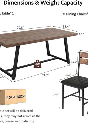 7-Piece Rustic Brown Dining Set for 6, 71-Inch Rectangular Kitchen Table with Upholstered Chairs and Metal Frame