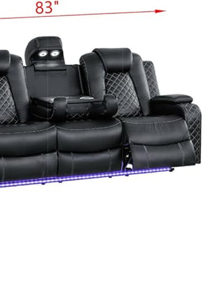 Leather Power Recliner Sofa Set - 3-Piece Home Theater Seating with Loveseat, Chair, Coffee Table, Reading Light, and Cup Holders for Living Room