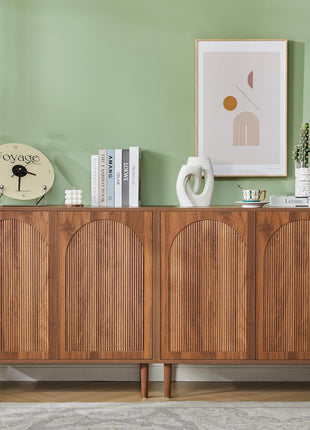 94.5” Mid-Century Modern Fluted Sideboard Buffet Cabinet with Storage for Dining Room, Kitchen, and Living Room