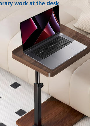 Adjustable Height C Table with 360° Swivel and Mobility Wheels for Compact Living Areas - Walnut Finish