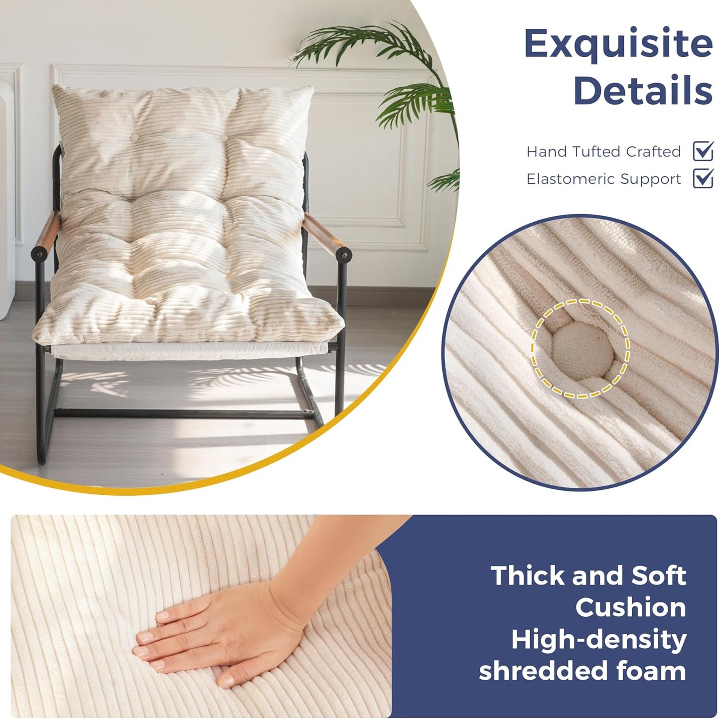 Modern Accent Chair, Comfy Living Room Chair with Metal Frame Wooden Armrest, Upholstered Armchair with Soft Cushion for Bedroom Balcony Lounge Reading Room, Beige