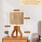 Small Table Lamp, Rose Wood Tripod Nightstand Lamp, Handwoven Paper Rope Shade, 14.6" Rattan Bedside Lamp for Bedroom Living Room, Office, On-Off Line Switch, E26 Base(Bulb Not Included)