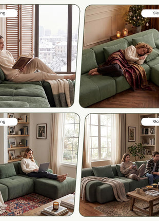 108-Inch Modular Boneless Cloud Sectional Sofa: L-Shaped Design with Ottoman and Three Decorative Pillows for Ultimate Comfort