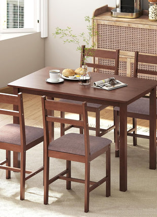 5-Piece Farmhouse Style Solid Wood Dining Set for Four with Upholstered Chairs, Perfect for Compact Spaces, Light Brown and Brown Finish