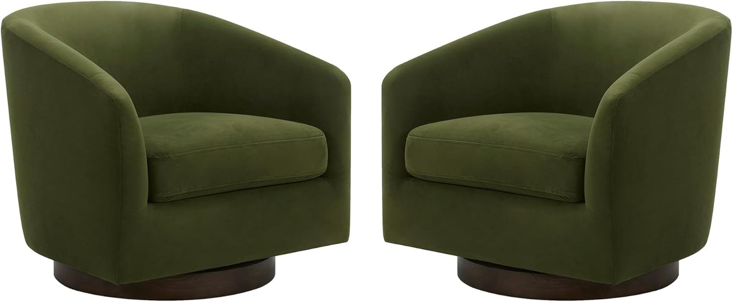Swivel Accent Chair, FSC Certified Upholstered Velvet Barrel Chair for Living Room Set of 2, Fully Assembled, Forest Green