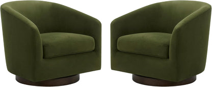 Swivel Accent Chair, FSC Certified Upholstered Velvet Barrel Chair for Living Room Set of 2, Fully Assembled, Forest Green