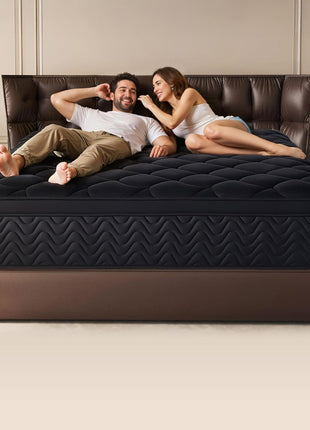 12-Inch Full-Size Black Innerspring Mattress with Individual Pocket Springs for Enhanced Motion Isolation and Pressure Relief, Conveniently Delivered in a Box (54”W x 75”L)