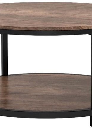 36-Inch Round Coffee Table for Living Room, Two-Tier Rustic Wood Design with Storage Shelf, Modern Home Furniture in Light Walnut