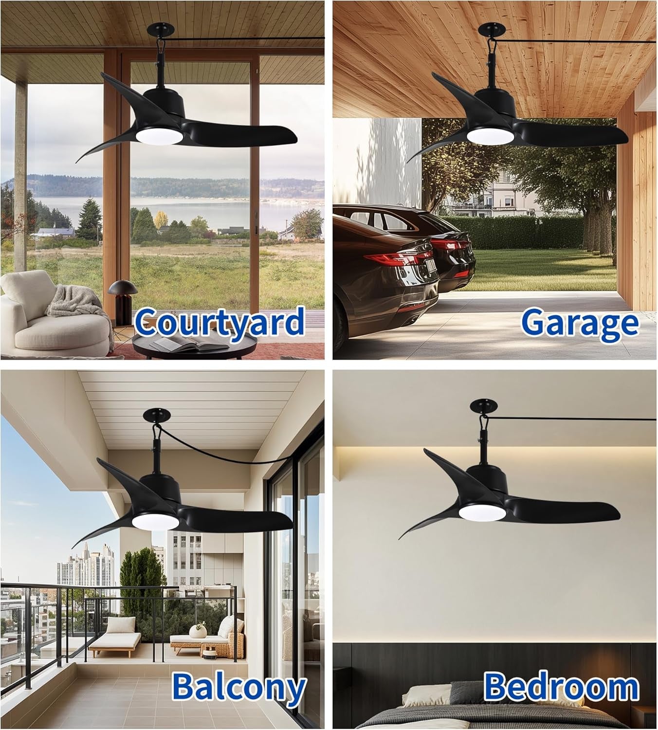 42" Outdoor Ceiling Fans with Lights, IP66 Wet Rated Waterproof Ceiling Fan with Remote Control, 6-Speed DC Motor, Farmhouse Gazebo Fan for Porch Patios Pavilion (Black)