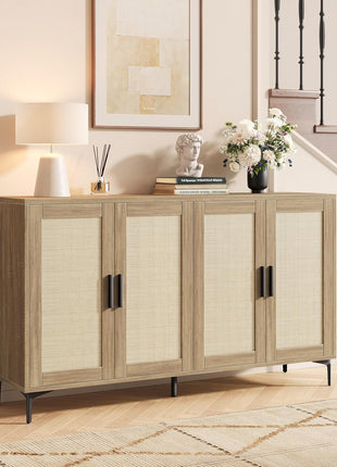 48" Rattan Buffet Cabinet with Adjustable Shelves - Modern Sideboard Console Table for Kitchen, Living Room, Entryway, and Dining Room