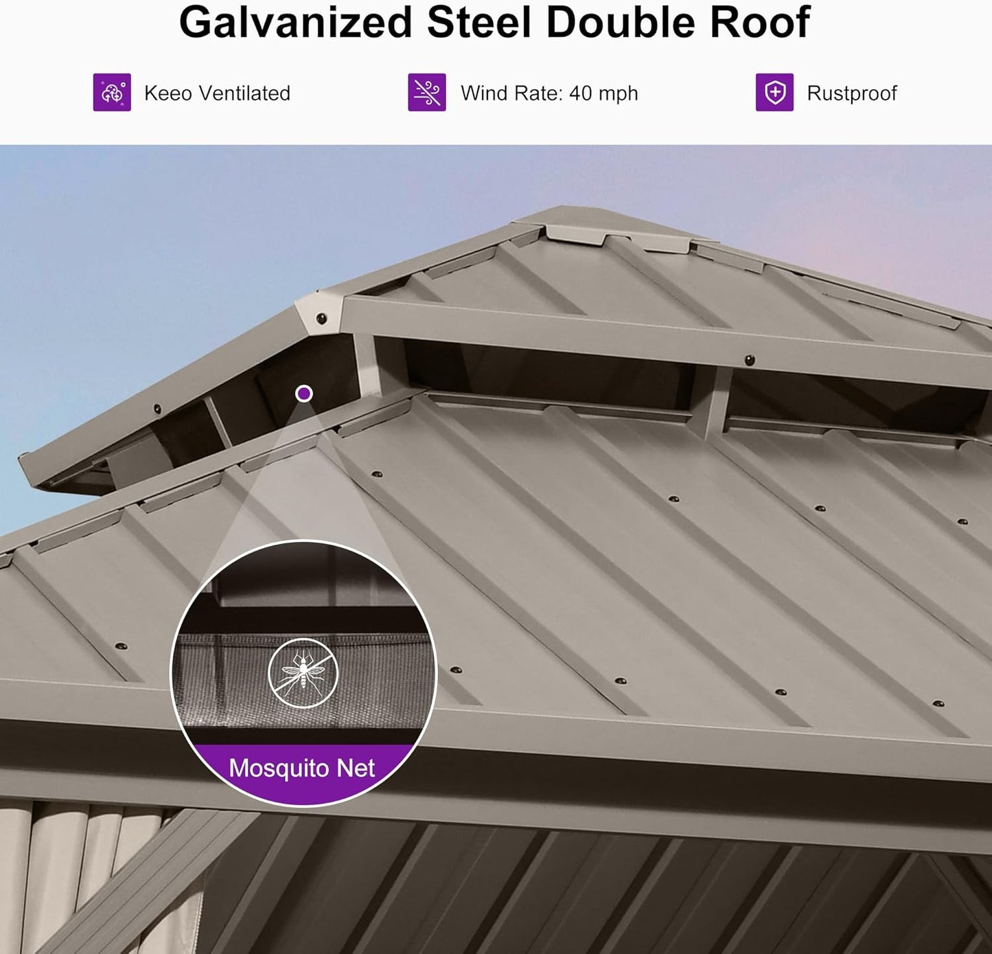 10' X 10' Hardtop Gazebo, Champagne Outdoor Aluminum Gazebo with Galvanized Steel Double Roof, Curtains and Netting for Patio Lawn and Garden