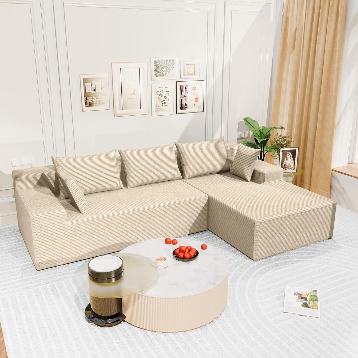 107" Cloud Sectional Couch with Deep Seat，Modern Modular Sofa with L-Shape Chaise，No Assembly Required, Upholstered Couches for Living Room Bedroom(Beige,Right Facing Chaise)