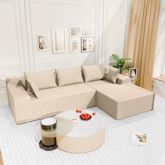 107" Cloud Sectional Couch with Deep Seat，Modern Modular Sofa with L-Shape Chaise，No Assembly Required, Upholstered Couches for Living Room Bedroom(Beige,Right Facing Chaise)