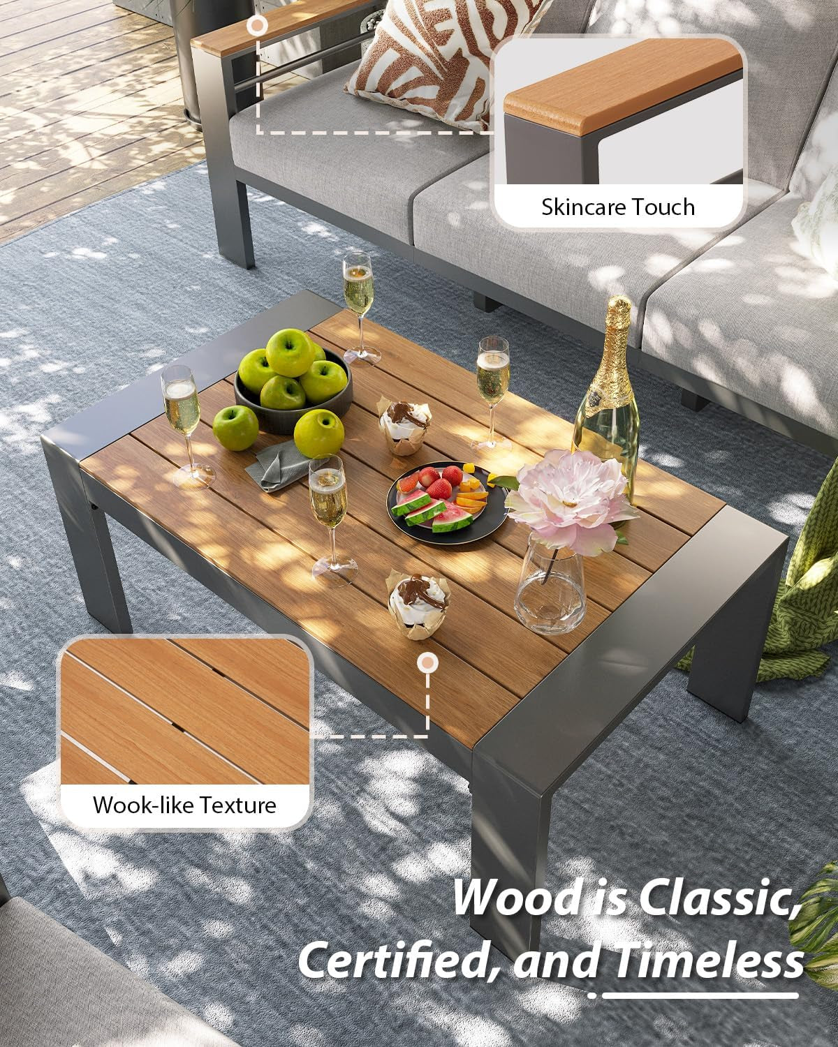 Aluminum Outdoor Patio Furniture Set, 7 Seats Outdoor Sectional with Coffee Table, Patio Conversation Sets with Upgraded Armrests and Cushions for Backyard, Garden and Poolside