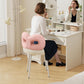 Swivel Vanity Chair with Back, Upholstered Desk Chair for Girls, Modern Makeup Vanity for Bedroom, Living Room (Pink and Off-White)