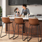 Bar Stools Set of 3, 26 Inches Counter Height Bar Stools with Back, Modern Faux Leather Barstools with Metal Legs and Footrest, Bar Chairs for Kitchens Island (Dark Brown)