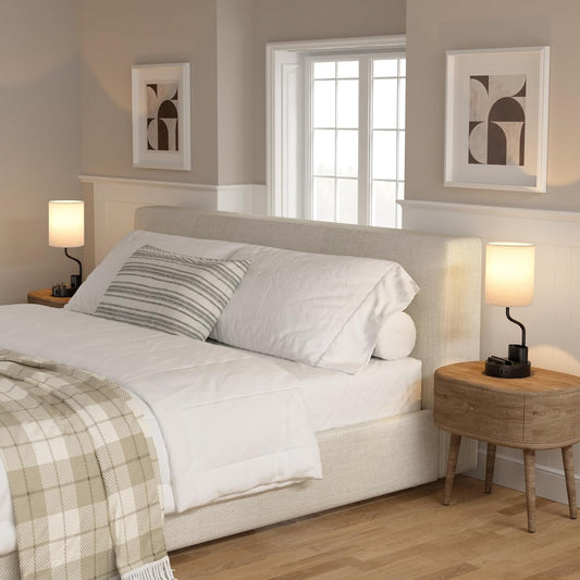 Bedside Table Lamps for Bedroom Set of 2 - Nightstand Light with AC Outlet and USB a & C for Charging, 3 Color Temperatures, Study Desk Lamp with Pen Holder & Phone Stand for Living Room/Dorm/Office