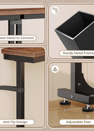 Height Adjustable Rustic Brown Console Table with Power Outlets and USB-C Ports, 78.7 Inches, Perfect for Compact Living Spaces