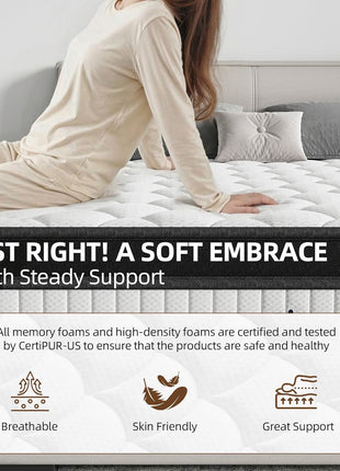 12-Inch Medium Firm Queen Mattress with 5-Layer Construction and 7-Zone Body Support for Enhanced Pressure Relief and Motion Isolation - CertiPUR-US Certified