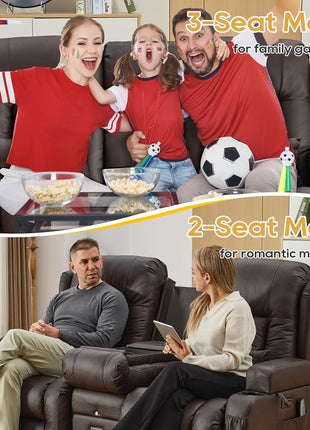 Premium Power Recliner Sofa with Flip-Up Backrest Console, USB & USB-C Ports, AC Outlet, LED Lighting, Space-Saving Design for Living Room and RV (Brown, 67" - 3 Seats) | Faux Leather, Zero Gravity, Dual Reclining, Includes 2 Lumbar Pillows and Bluetooth Speakers