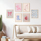 Blue and Pink Preppy Poster Set of 6 Cute Coquette Bow Boots Wall Art Aesthetic Coastal Wall Art, Trendy Girls Dorm Decor Cute Pink Bows Wall Decor for Bedroom Living Room Unframed 8X10 Inch