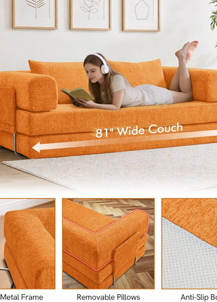 5-in-1 Corduroy Orange Sofa Bed with Storage - No Assembly Required, Ideal for Living Room and Bedroom Use