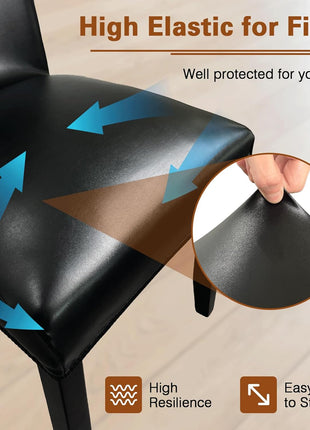 Set of 4 Waterproof Leather Dining Chair Covers, Super Stretch and Washable, Thickened Slipcovers for Kitchen, Dining, and Banquet Use in Black