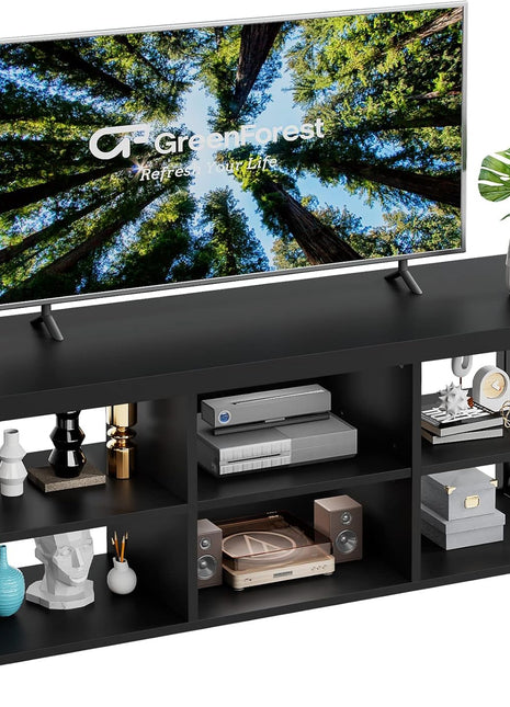 55-Inch Industrial Farmhouse TV Stand for TVs up to 65 Inches with 6 Storage Cabinets, Black Entertainment Center for Living Room