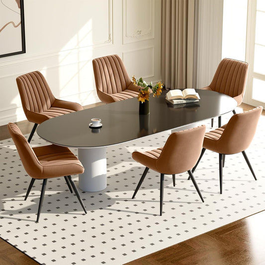 Modern Dining Chairs Set of 6,Upholstered Dining Room Chairs with Thick Cushions,Fabric Comfy Dining Chairs with Metal Legs for Dining Room Brown