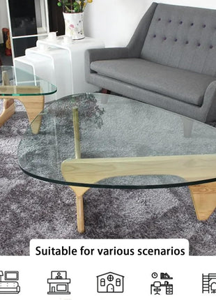 Contemporary Round Glass Coffee Table - 32.68" Diameter x 22.44" Width x 15.75" Height, Abstract Design for Living Room and Home Office, Industrial Style with Clear Glass Finish