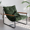Modern Accent Chair, Comfy Living Room Chair with Metal Frame Wooden Armrest, Upholstered Armchair with Soft Cushion for Bedroom Balcony Lounge Reading Room, Dark Green