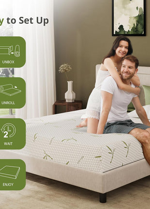 8-Inch Twin Mattress with Cooling Green Tea Gel Memory Foam for Enhanced Pressure Relief, Medium Plush, Fiberglass-Free, Bed in a Box, CertiPUR-US Certified, Green