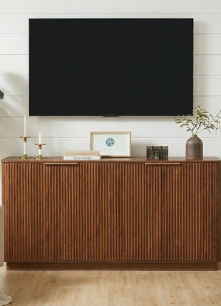 63-Inch Modern Sideboard Buffet Cabinet with Adjustable Shelves, 4-Door Storage Solution for Dining Room, Kitchen, and Entryway in Walnut Finish