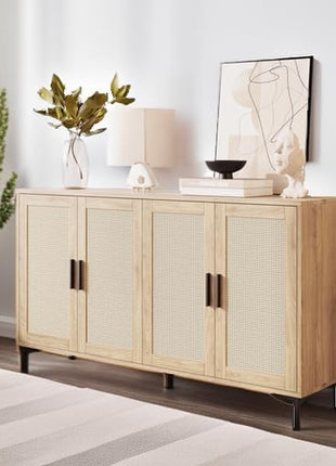 48" Rattan Buffet Cabinet with Adjustable Shelves - Modern Sideboard Console Table for Kitchen, Living Room, Entryway, and Dining Room