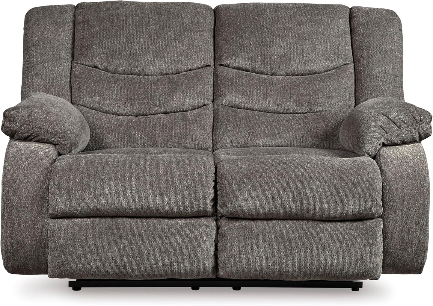 Tulen Reclining Loveseat, Dual-Sided Recliner, Pull Tab Reclining Motion, Fabric Upholstery, 63" W X 40" D X 40" H, Dark Gray