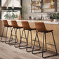 Bar Stools Set of 3, 26 Inches Counter Height Bar Stools with Back, Modern Faux Leather Barstools with Metal Legs and Footrest, Bar Chairs for Kitchens Island (Dark Brown)