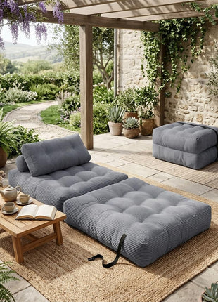 Gray Modular Convertible Floor Sofa Bed - Space-Efficient Foldable Sleeper Couch with Cushions for Compact Living Spaces