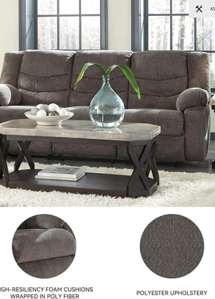 Signature Design by Ashley Tulen Contemporary Manual Pull Tab Reclining Sofa in Dark Gray