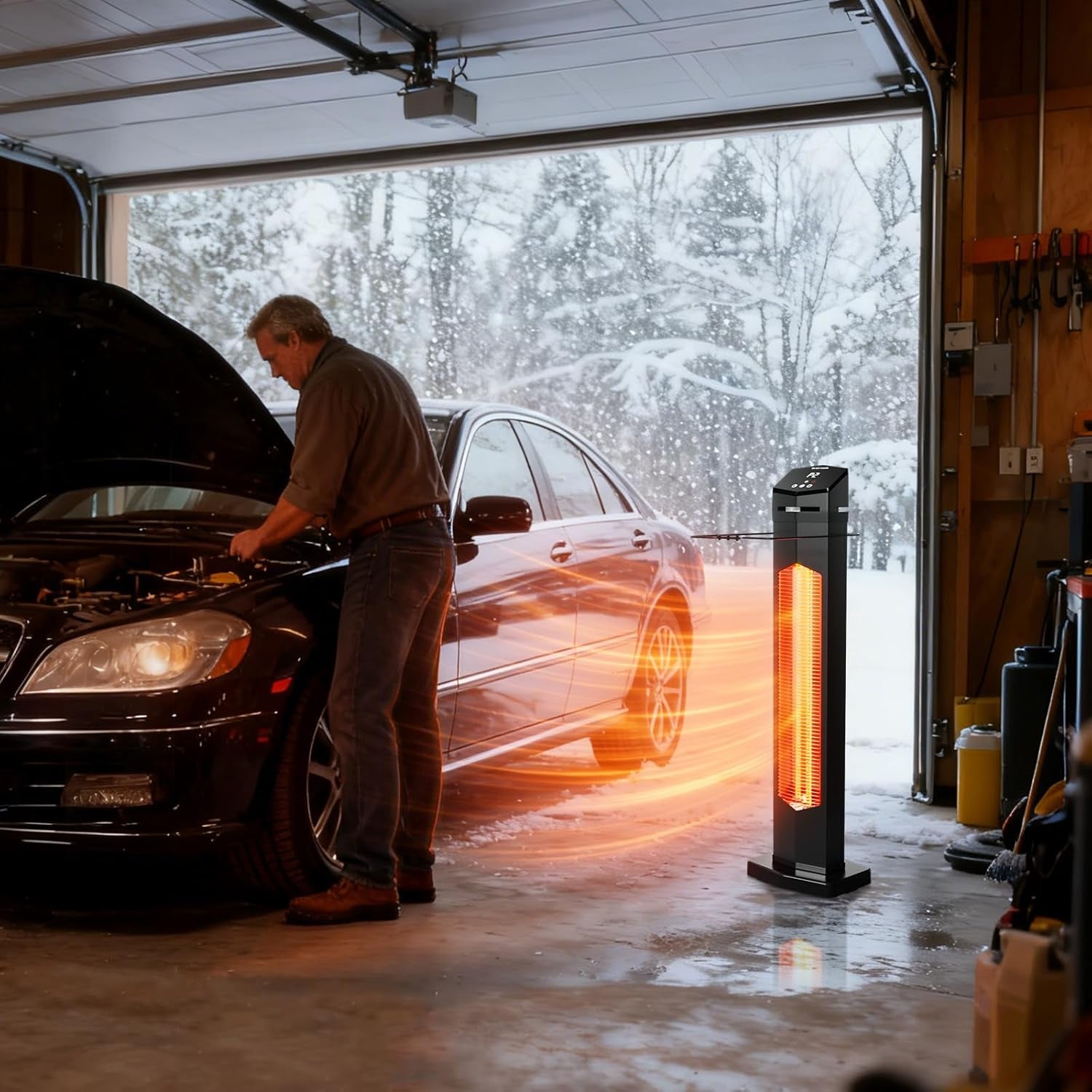 1500W Electric Patio Heater, 36Inch Infrared Heater with Remote, IPX5 Waterproof Infrared Tower Space Heater, 2 Heat Levels, 12H Timers, Tip-Over & Overheat Protection for Garage, Indoor, Home