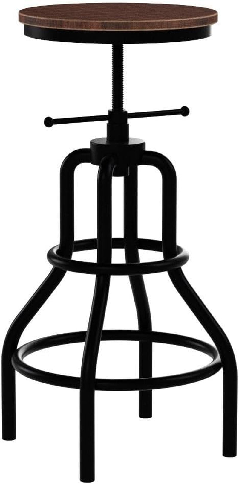 Vintage Industrial Bar Stool-Rustic Swivel Barstools-Round Wood Metal Base-Kitchen Counter Height Adjustable Pipe Stool-Cast Steel Chairs 20-27 Inch (Set of 2)