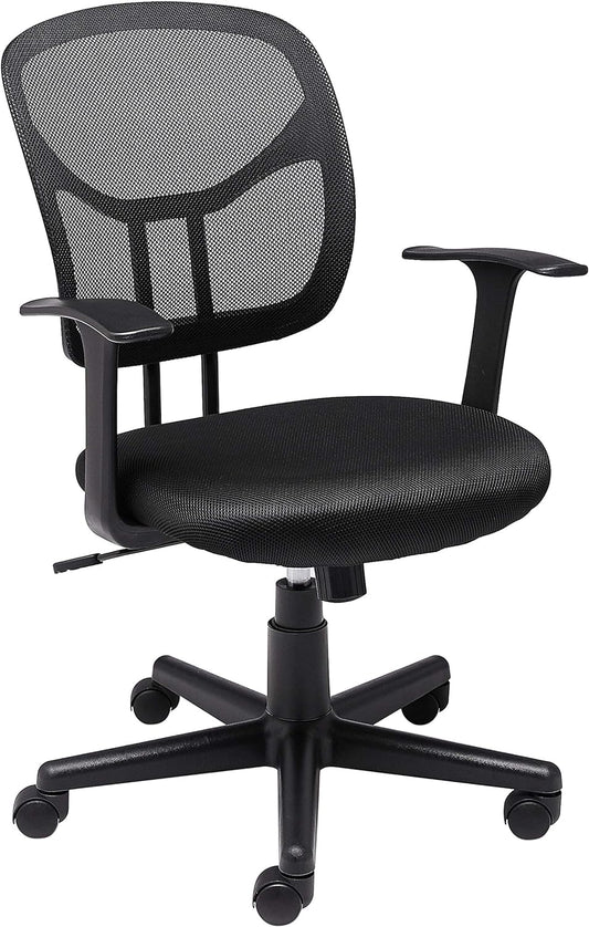 Mesh Mid-Back Adjustable-Height 360-Degree Swivel Office Desk Chair with Armrests, Lumbar Support and Easy to Assemble, Black