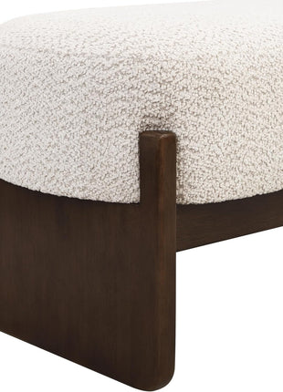 Arden Minimalist Rectangular Loop Yarn Fabric Ottoman Bench with Rubberwood Frame for Versatile Entryway and Living Room Seating in Beige and Brown